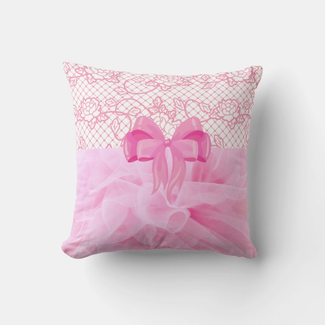 Pink ruffle laced   throw pillow (Front)