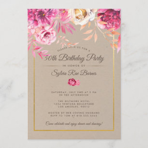 Pink Rustic 50th Birthday Party Invitation