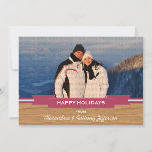 Pink Rustic Banner Holiday Photo Flat Card
