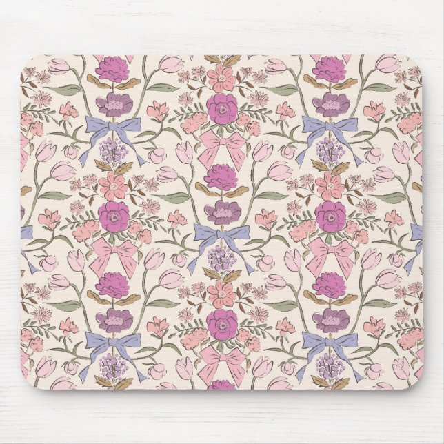 Pink Rustic Bows and Blossoms Mouse Pad (Front)