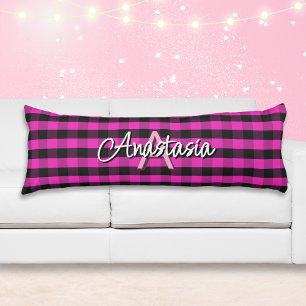 Pink Rustic Buffalo Check Plaid Christmas Monogram Body Pillow