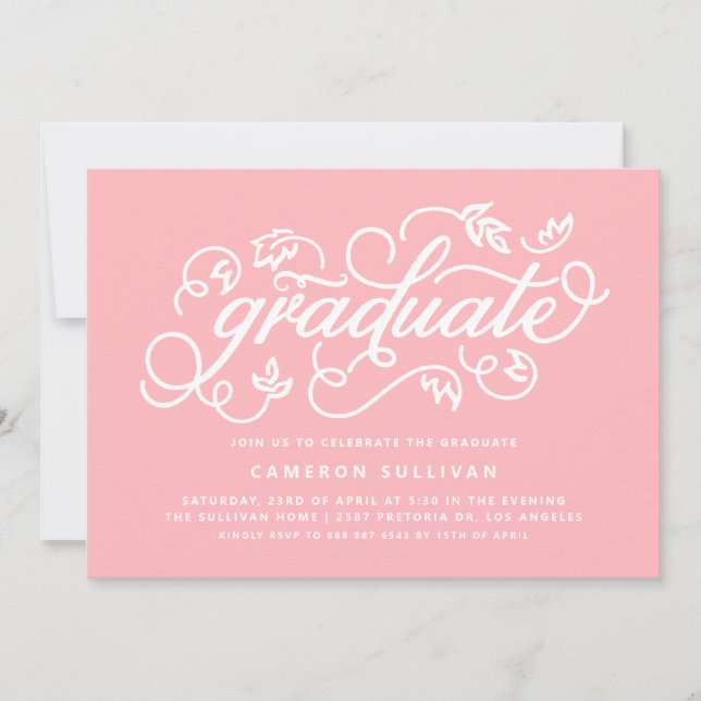 Pink Rustic Calligraphy Graduation Party Invitation (Front)