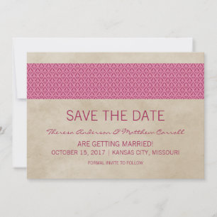 Pink Rustic Damask Save the Date Invite