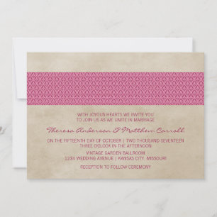 Pink Rustic Damask Wedding Invite