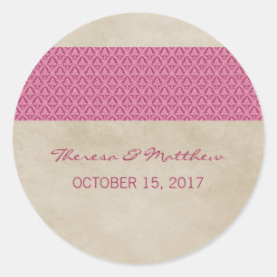 Pink Rustic Damask Wedding Stickers