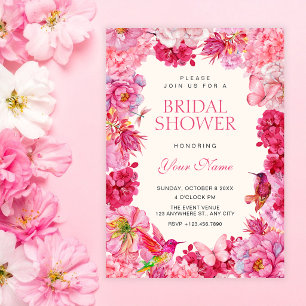 Pink rustic floral blooms bridal shower invitation