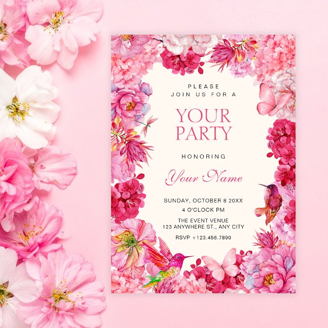 Pink rustic floral blooms invitation (Creator Uploaded)