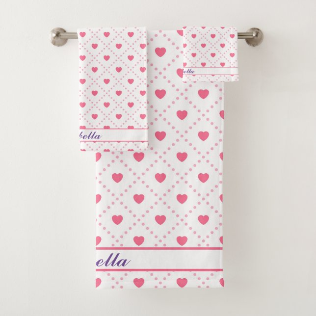 Pink Rustic Heart Valentines Day Collection Bath Towel Set (Insitu)