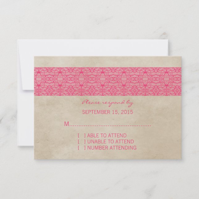 Pink Rustic Lace Response Card (Front)