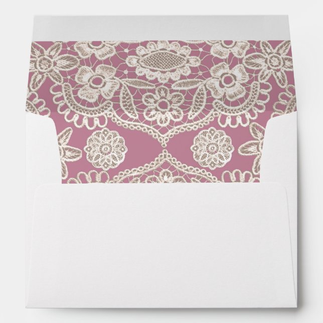 Pink Rustic Lace Return Address Wedding Invitation Envelope (Back (Bottom))
