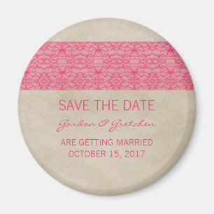 Pink Rustic Lace Save the Date Magnet