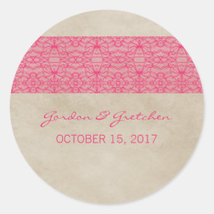 Pink Rustic Lace Wedding Stickers