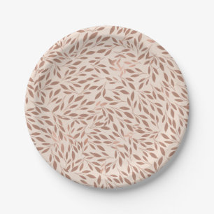 Pink Rustic Leaves Botanical Glam Bridal Shower Paper Plate