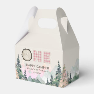 Pink Rustic One Happy Camper Birthday  Favor Box