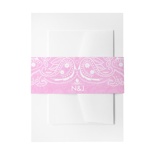 Pink Rustic Paisley Country Western Wedding Invitation Belly Band (Front Example)