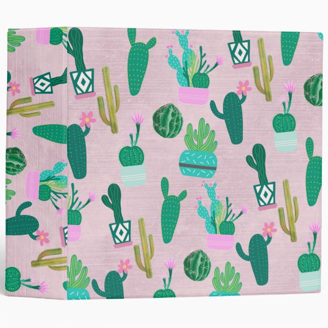 Pink Rustic Southwestern Cacti Cactus Plants Binder (Front/Spine)