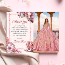 Pink Rustic Western Quinceanera Thank You Card 