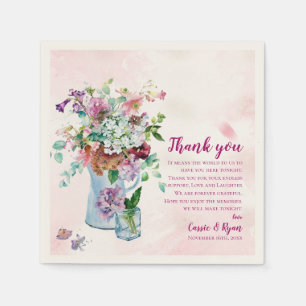 Pink Rustic Wildflower Wedding Thank you Message Napkin