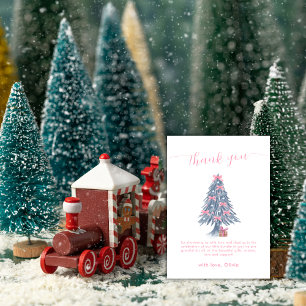 Pink Rustic Winter Bow Christmas Tree Baby Shower Thank You Card