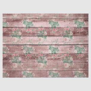 Pink Rustic Wood and Flowers Decoupage Tissue Paper