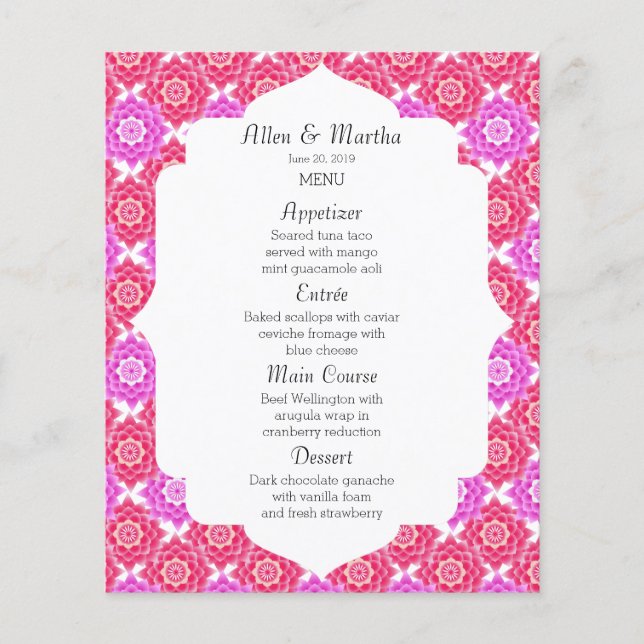 Pink Sacred Lotus Wedding Menu Suite (Front)