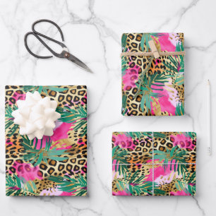Pink Safari Animals' Fur Prints Patterns Fun Wrapping Paper Sheet