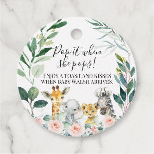 Pink Safari Baby Shower Pop It  Favour Tags