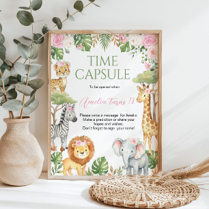 Pink Safari Jungle Animals Birthday Time Capsule Poster