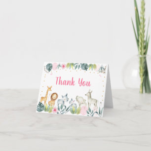 Pink Safari Jungle Baby Shower Thank You Card