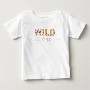 Pink Safari Jungle Leopard Wild One 1st Birthday Baby T-Shirt