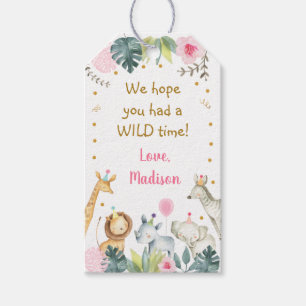 Pink Safari Party Animal Birthday Gift Tags