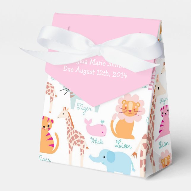 Pink Safari Theme Baby Shower Favor Box (Front Side)