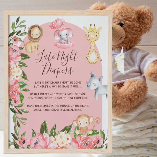 Pink Safari Theme Late Night Diaper Sayings Sign (Creator Uploaded)
