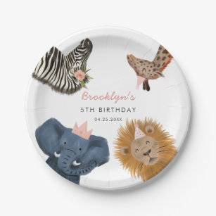 Pink Safari Zoo Animals Birthday Party  Paper Plate