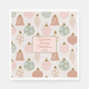Pink Sage Boho Ornaments Personalized Christmas Napkin