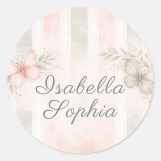Pink Sage Butterfly Baby in Bloom Watercolor Classic Round Sticker