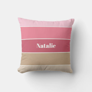 Pink Sage Custom Summer Colour Block Stripes Throw Pillow