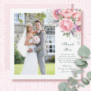 Pink Sage Emerald Floral Script Wedding Thank You Invitation