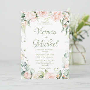 Pink Sage Green Elegant Floral Wedding Invitation