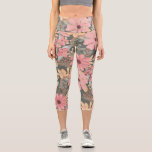 Pink Sage Green Flowers Leave Watercolor Pattern Capri Leggings<br><div class="desc">This elegant and feminine pattern is perfect for the stylish and trendy woman. It features hand-painted watercolor coral pink, medium pink, chestnut brown, golden yellow, and forest green flowers and leaves on top of a sage green background. It's country, pretty, cute, unique, artsy, and modern; the perfect complement to your...</div>