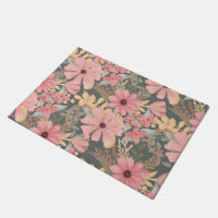 Pink Sage Green Flowers Leave Watercolor Pattern