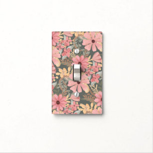 Pink Sage Green Flowers Leave Watercolor Pattern Light Switch Cover