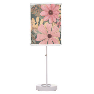 Pink Sage Green Flowers Leave Watercolor Pattern Table Lamp