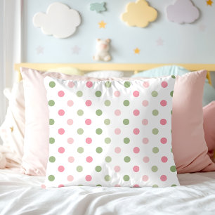 Pink & Sage Green Pastel Polka Dot Throw Pillow