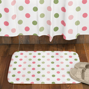 Pink & Sage Green Polka Dot Bath Mat