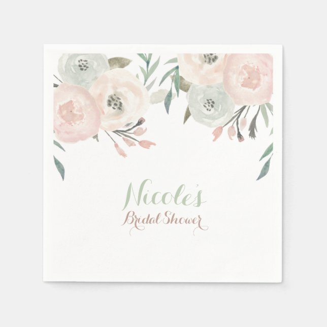 Pink & Sage Mint Green Modern Floral Elegant Napkin (Front)