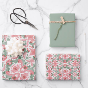 Pink & Sage Pattern Wrapping Paper Sheet