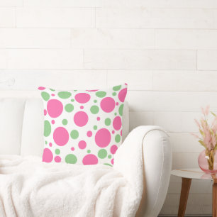 Pink Sage Polka Dots Solid Green Throw Pillow