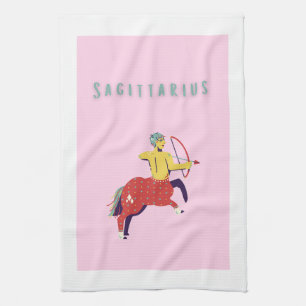 Pink Sagittarius, zodiac, star sign Kitchen Towel