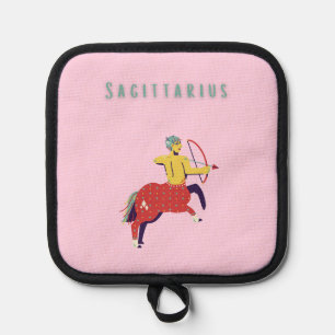 Pink Sagittarius, zodiac, star sign Pot Holder